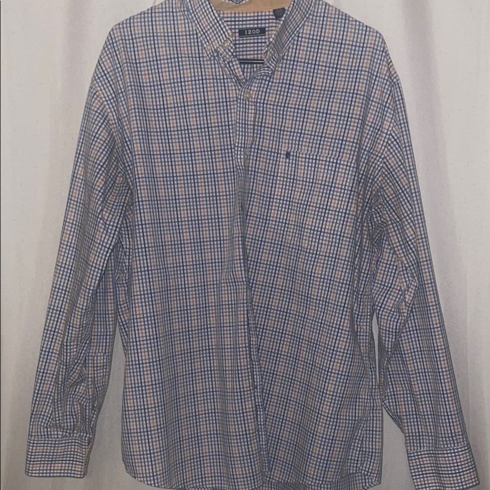 IZOD Men's Blue and White Checkered Shirt - Picture 1 of 3